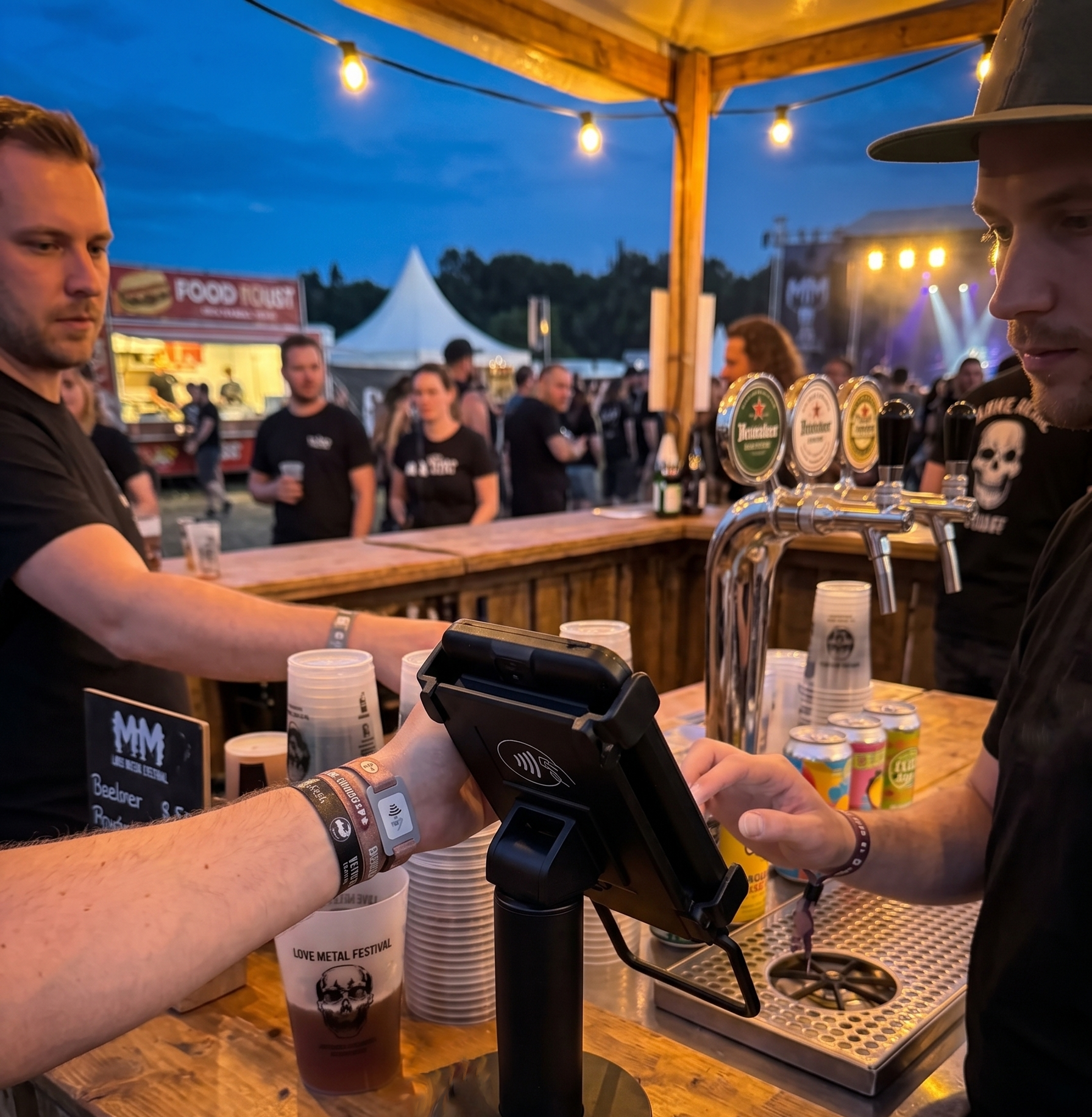 bargeldloses bezahlen festival mit Venopay Zahlungsterminal an der Theke